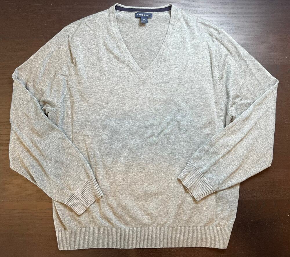 Lands’ End Classic 100% Cotton luxury minimalist pullover sweater men’s XL grey